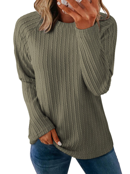 TEMOFON Womens Tops Long Sleeve Crew Neck Tops for Women Casual Lightweight Solid Color Shirts Knit Basic Blouses