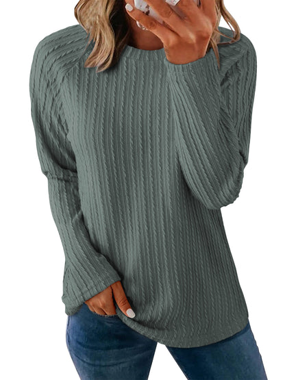 TEMOFON Womens Tops Long Sleeve Crew Neck Tops for Women Casual Lightweight Solid Color Shirts Knit Basic Blouses