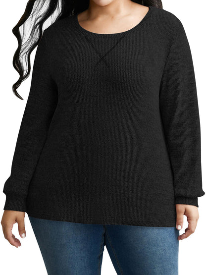 SWQZVT Blouses for Women Plus Size Long Sleeve Tunic Tops Fall Casual Oversize Sweatshirts Loose Knit Pullover T Shirts Winter Clothes