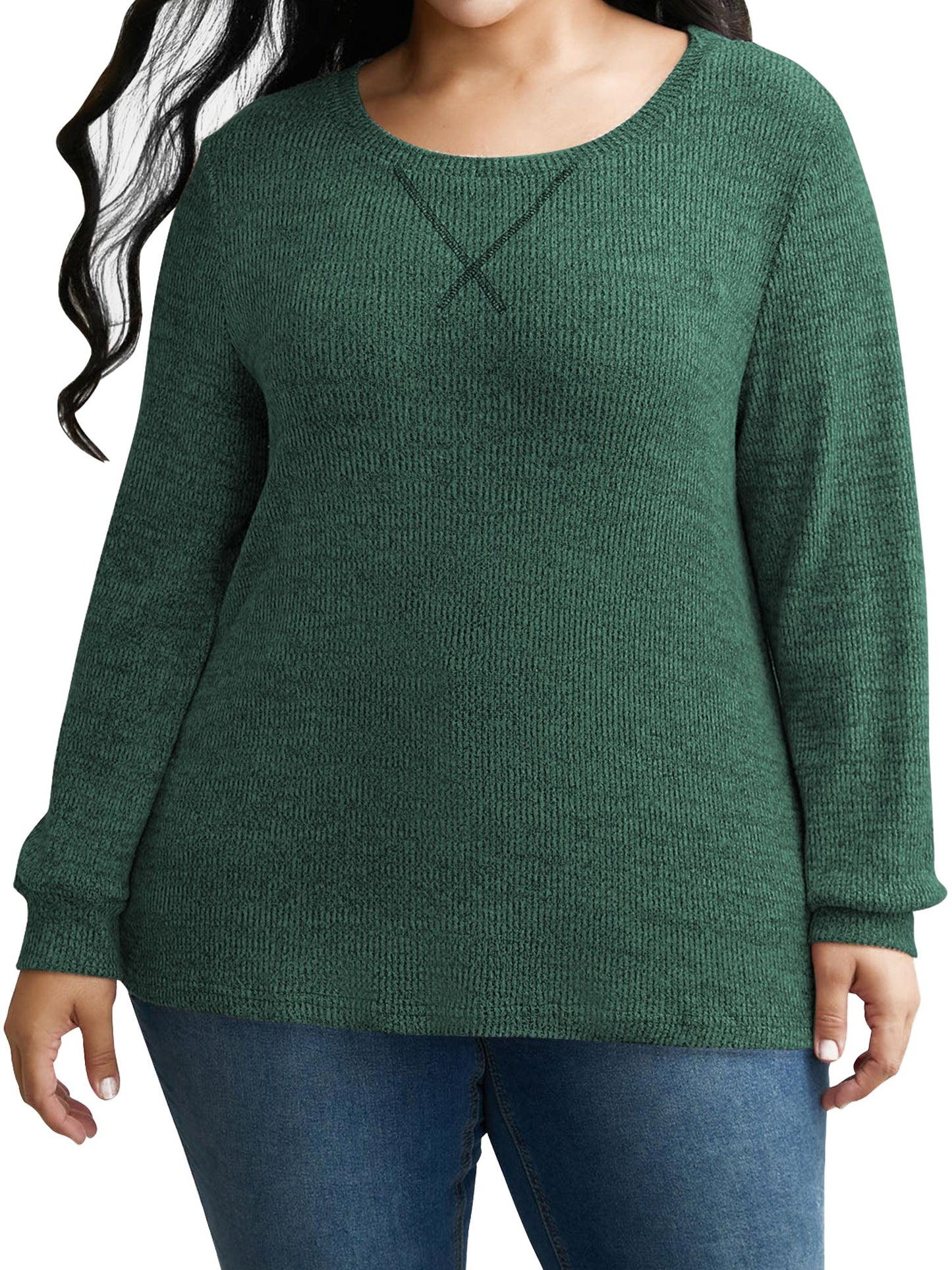 SWQZVT Blouses for Women Plus Size Long Sleeve Tunic Tops Fall Casual Oversize Sweatshirts Loose Knit Pullover T Shirts Winter Clothes