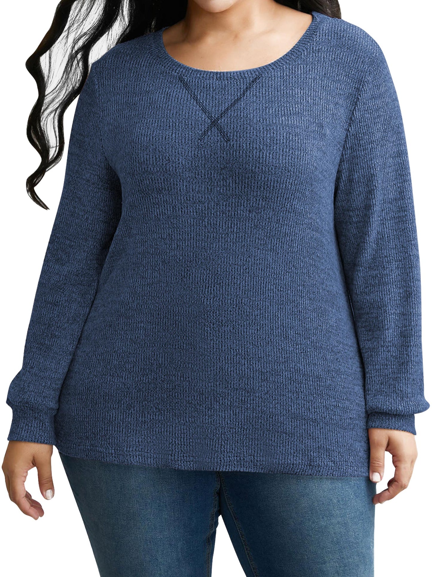 SWQZVT Blouses for Women Plus Size Long Sleeve Tunic Tops Fall Casual Oversize Sweatshirts Loose Knit Pullover T Shirts Winter Clothes