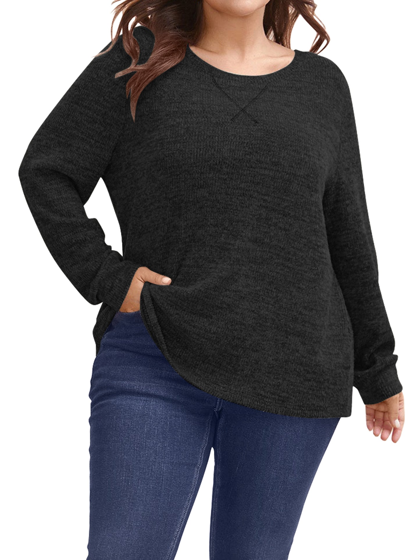 SWQZVT Blouses for Women Plus Size Long Sleeve Tunic Tops Fall Casual Oversize Sweatshirts Loose Knit Pullover T Shirts Winter Clothes