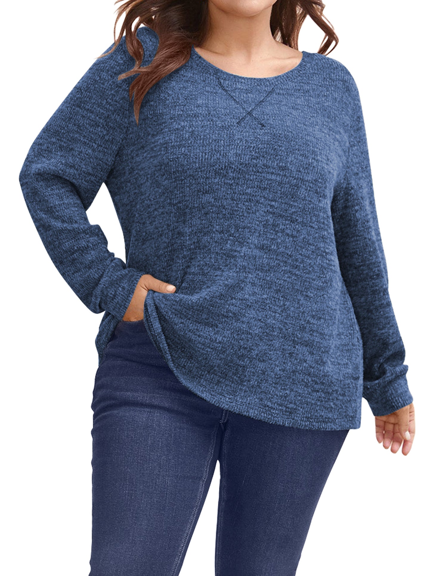 SWQZVT Blouses for Women Plus Size Long Sleeve Tunic Tops Fall Casual Oversize Sweatshirts Loose Knit Pullover T Shirts Winter Clothes