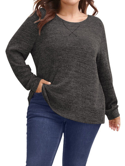 SWQZVT Blouses for Women Plus Size Long Sleeve Tunic Tops Fall Casual Oversize Sweatshirts Loose Knit Pullover T Shirts Winter Clothes