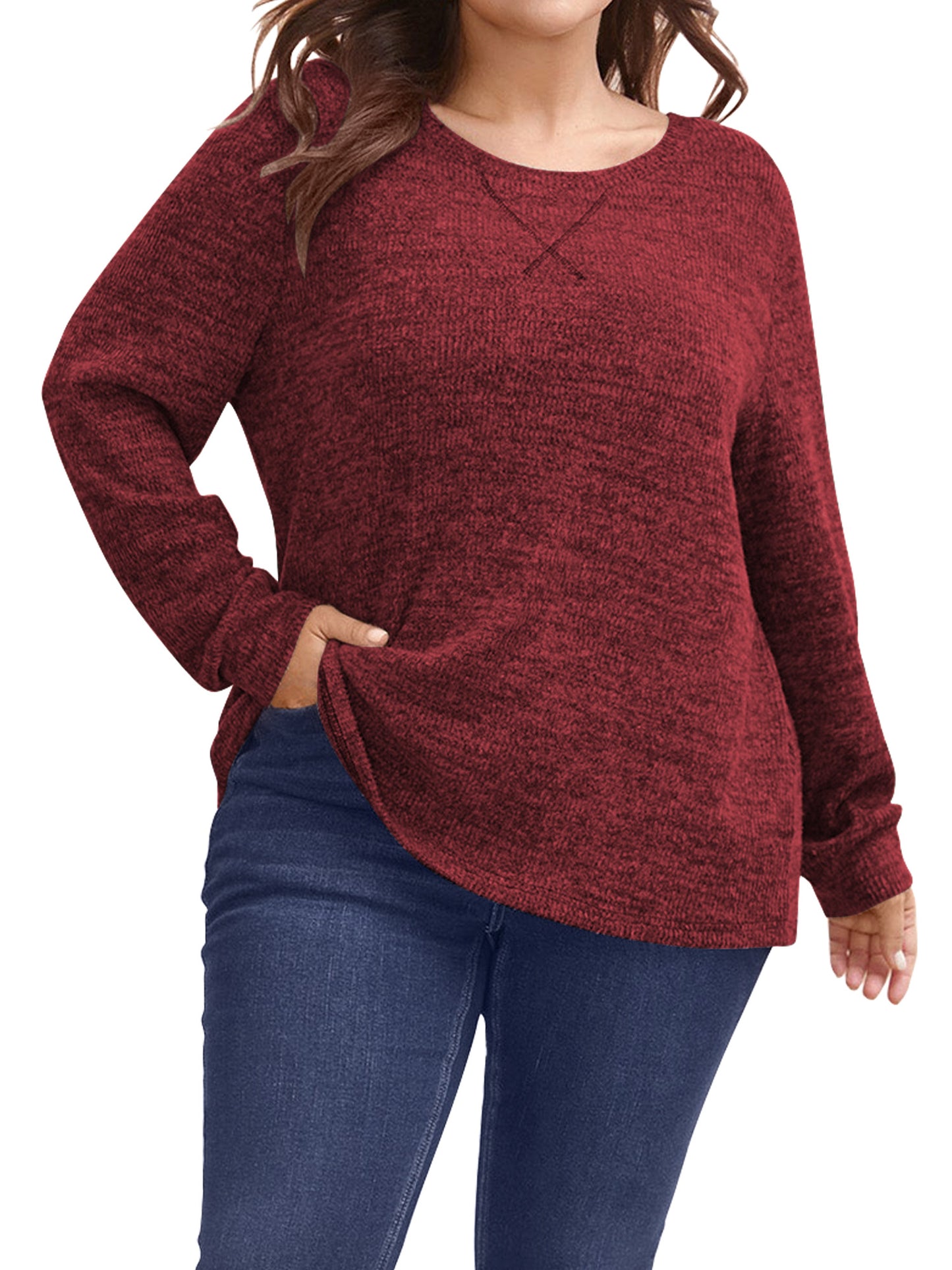 SWQZVT Blouses for Women Plus Size Long Sleeve Tunic Tops Fall Casual Oversize Sweatshirts Loose Knit Pullover T Shirts Winter Clothes