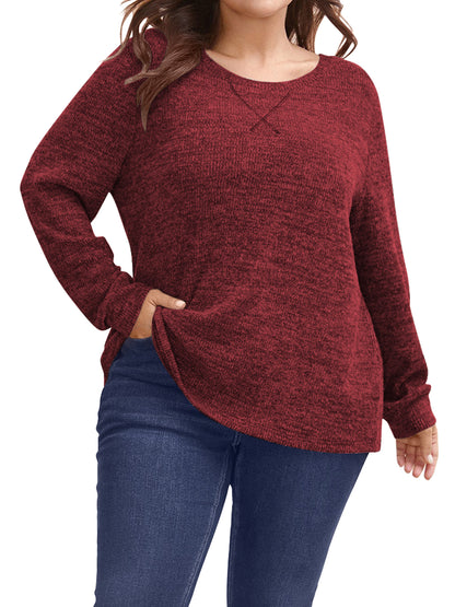 SWQZVT Blouses for Women Plus Size Long Sleeve Tunic Tops Fall Casual Oversize Sweatshirts Loose Knit Pullover T Shirts Winter Clothes