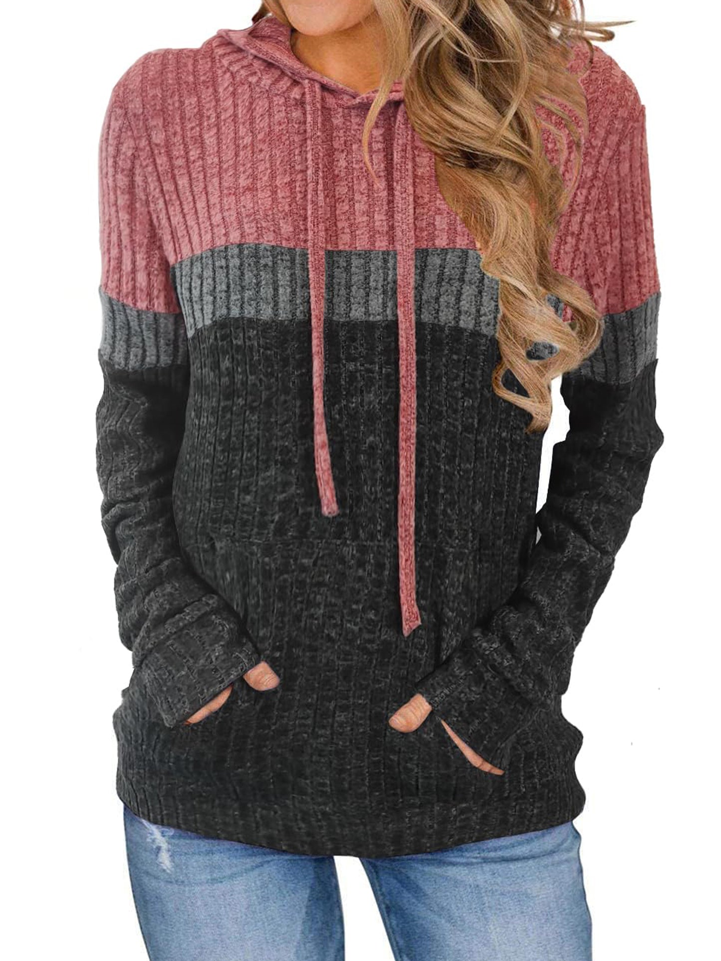 TEMOFON Womens Hoodies Sweaters Casual Long Sleeve Hooded Sweatshirts Drawstring Fall Tunic Tops Soft Sweaters Pullover Winter Clothes with Pocket