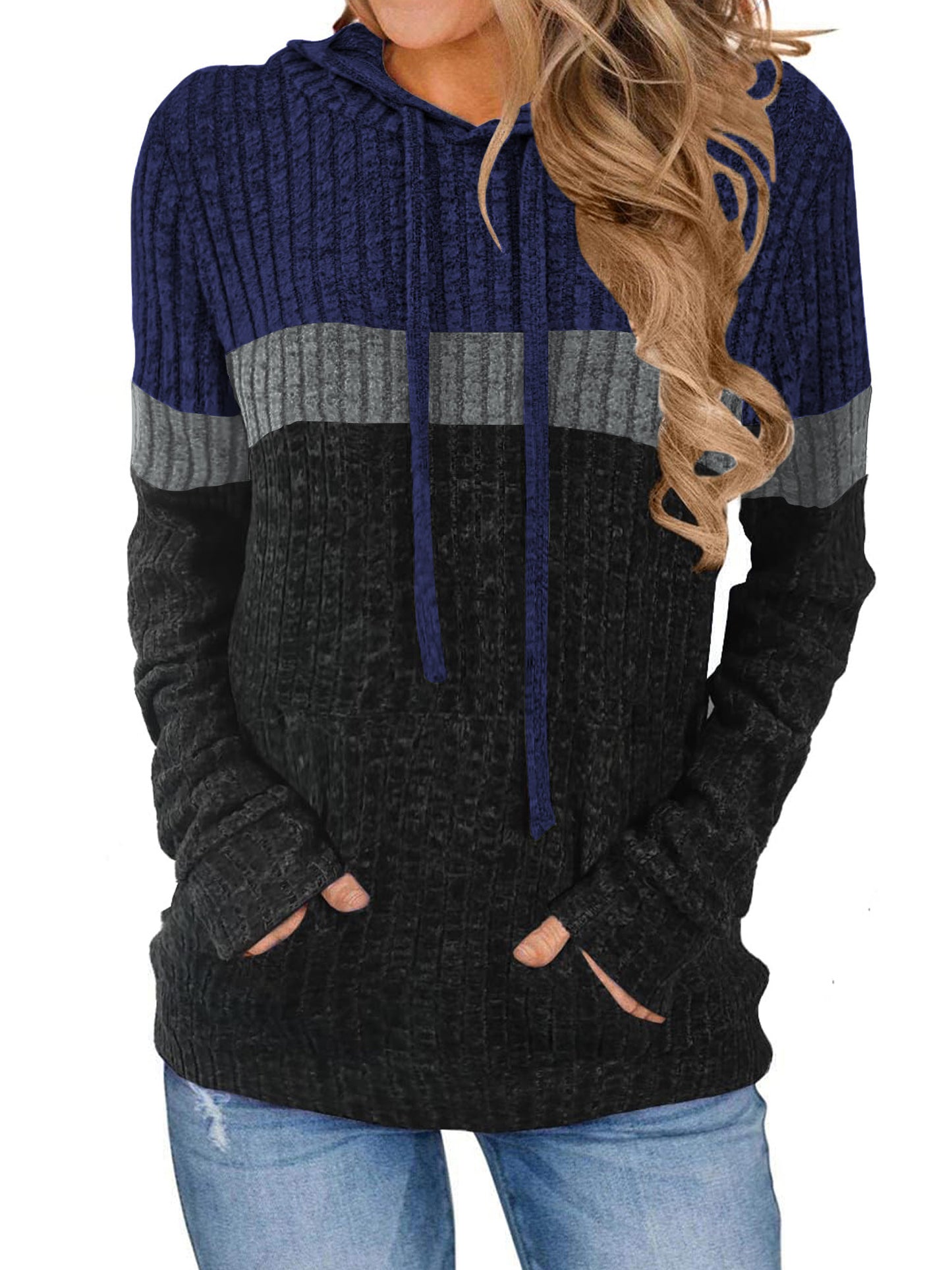 TEMOFON Womens Hoodies Sweaters Casual Long Sleeve Hooded Sweatshirts Drawstring Fall Tunic Tops Soft Sweaters Pullover Winter Clothes with Pocket