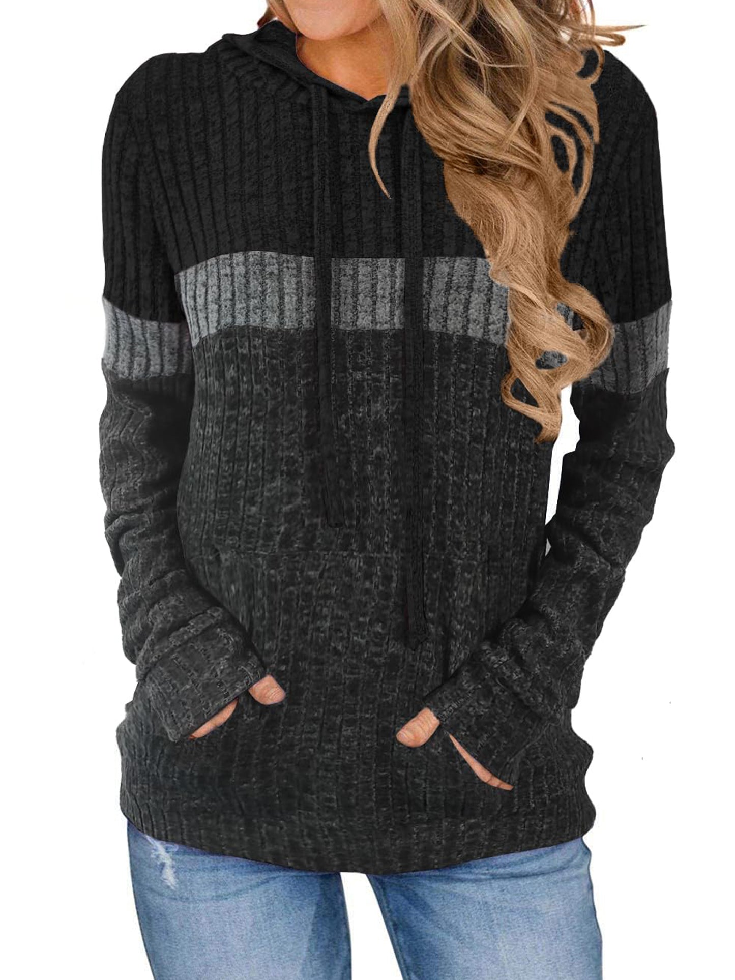 TEMOFON Womens Hoodies Sweaters Casual Long Sleeve Hooded Sweatshirts Drawstring Fall Tunic Tops Soft Sweaters Pullover Winter Clothes with Pocket