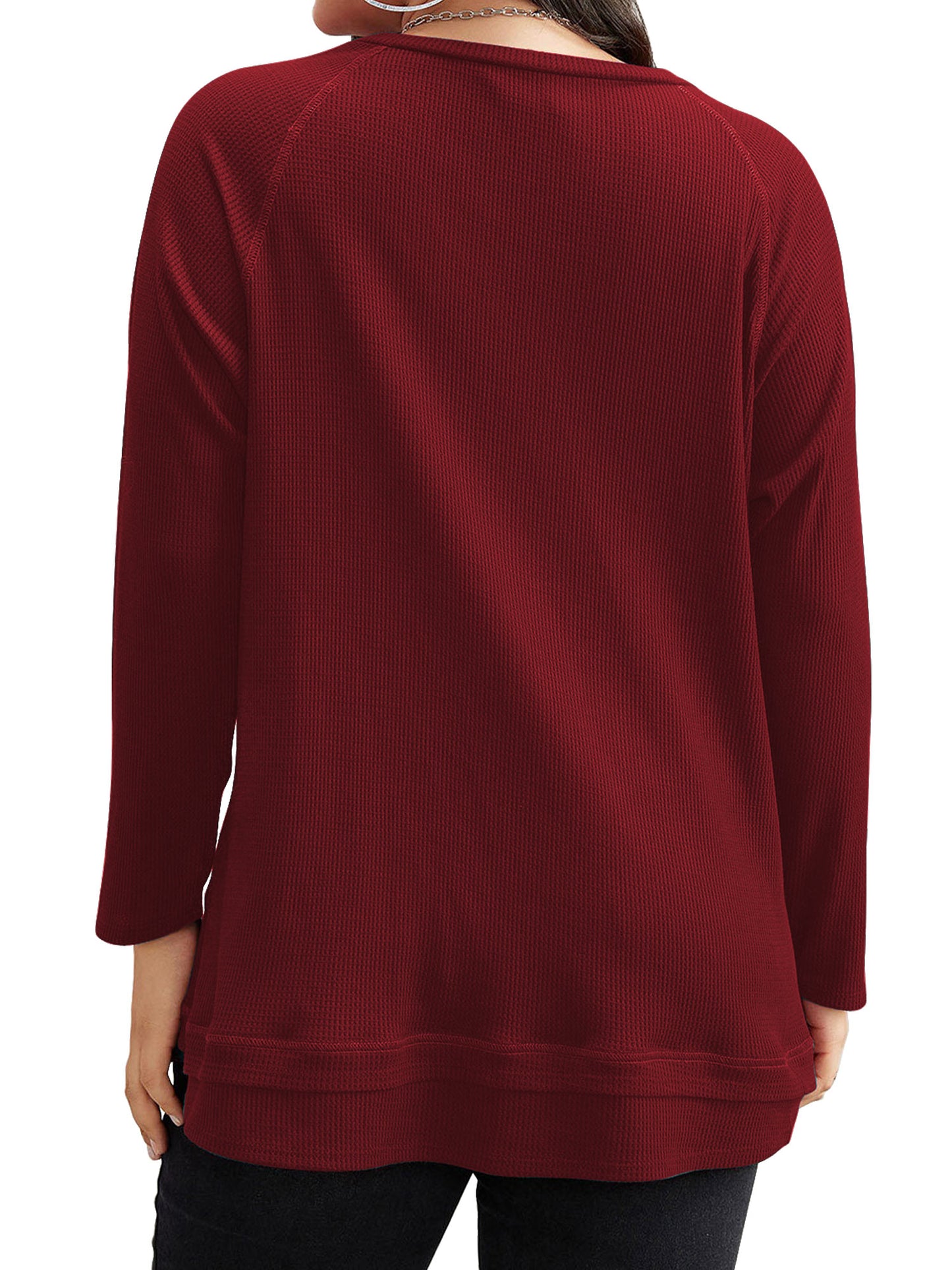 SWQZVT Blouses for Women Plus Size Long Sleeve Tunic Tops Fall Casual Waffle Sweatshirts Loose Oversize T Shirts for Winter Clothes