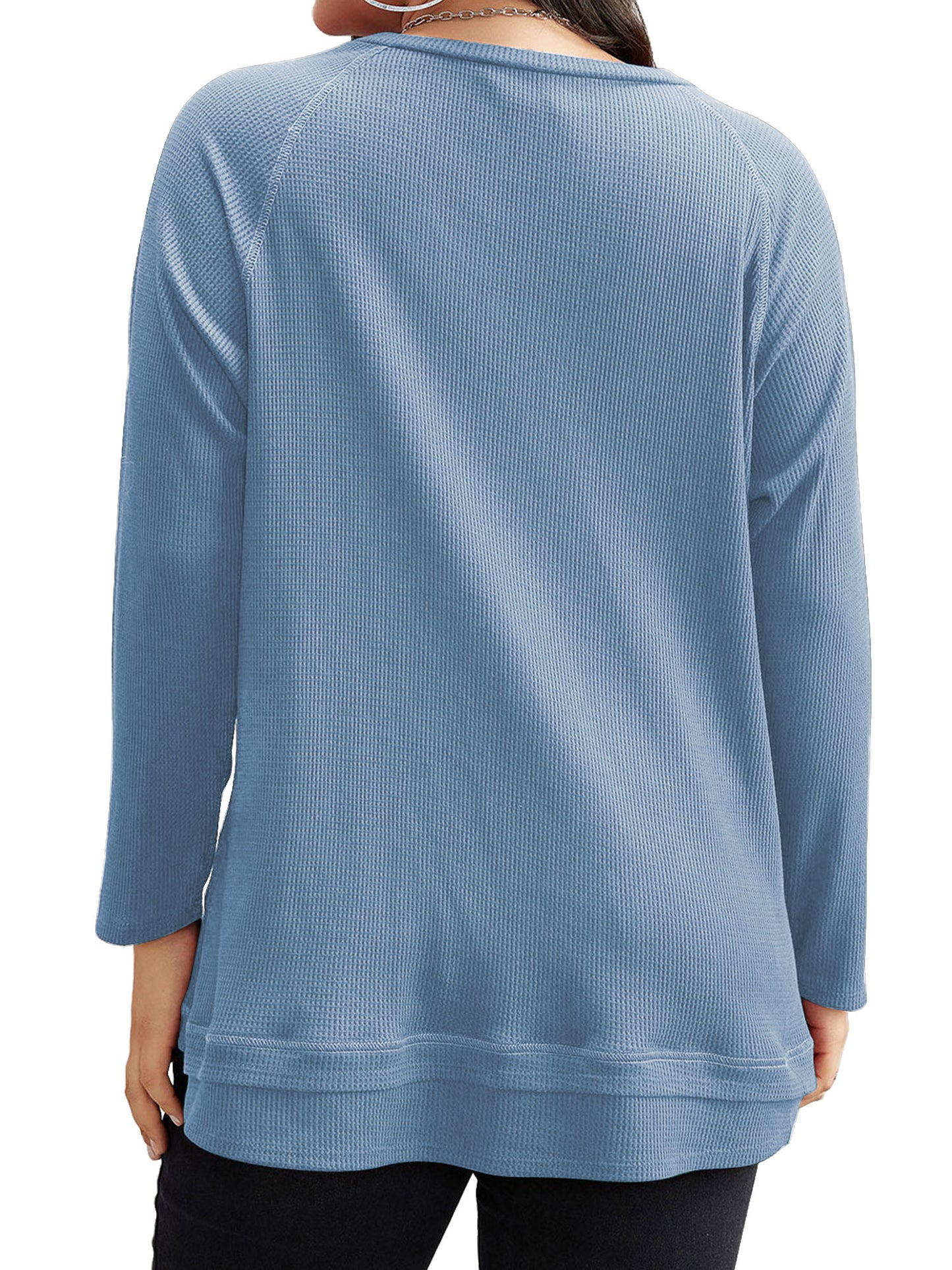 SWQZVT Blouses for Women Plus Size Long Sleeve Tunic Tops Fall Casual Waffle Sweatshirts Loose Oversize T Shirts for Winter Clothes