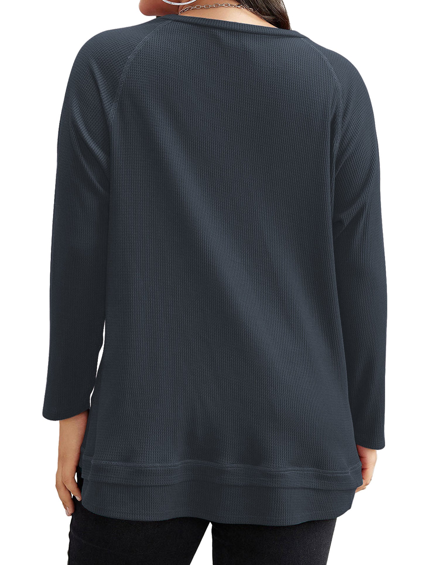 SWQZVT Blouses for Women Plus Size Long Sleeve Tunic Tops Fall Casual Waffle Sweatshirts Loose Oversize T Shirts for Winter Clothes