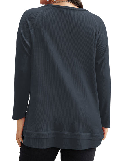 SWQZVT Blouses for Women Plus Size Long Sleeve Tunic Tops Fall Casual Waffle Sweatshirts Loose Oversize T Shirts for Winter Clothes