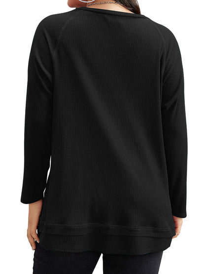 SWQZVT Blouses for Women Plus Size Long Sleeve Tunic Tops Fall Casual Waffle Sweatshirts Loose Oversize T Shirts for Winter Clothes