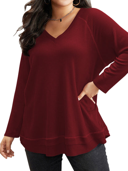 SWQZVT Blouses for Women Plus Size Long Sleeve Tunic Tops Fall Casual Waffle Sweatshirts Loose Oversize T Shirts for Winter Clothes