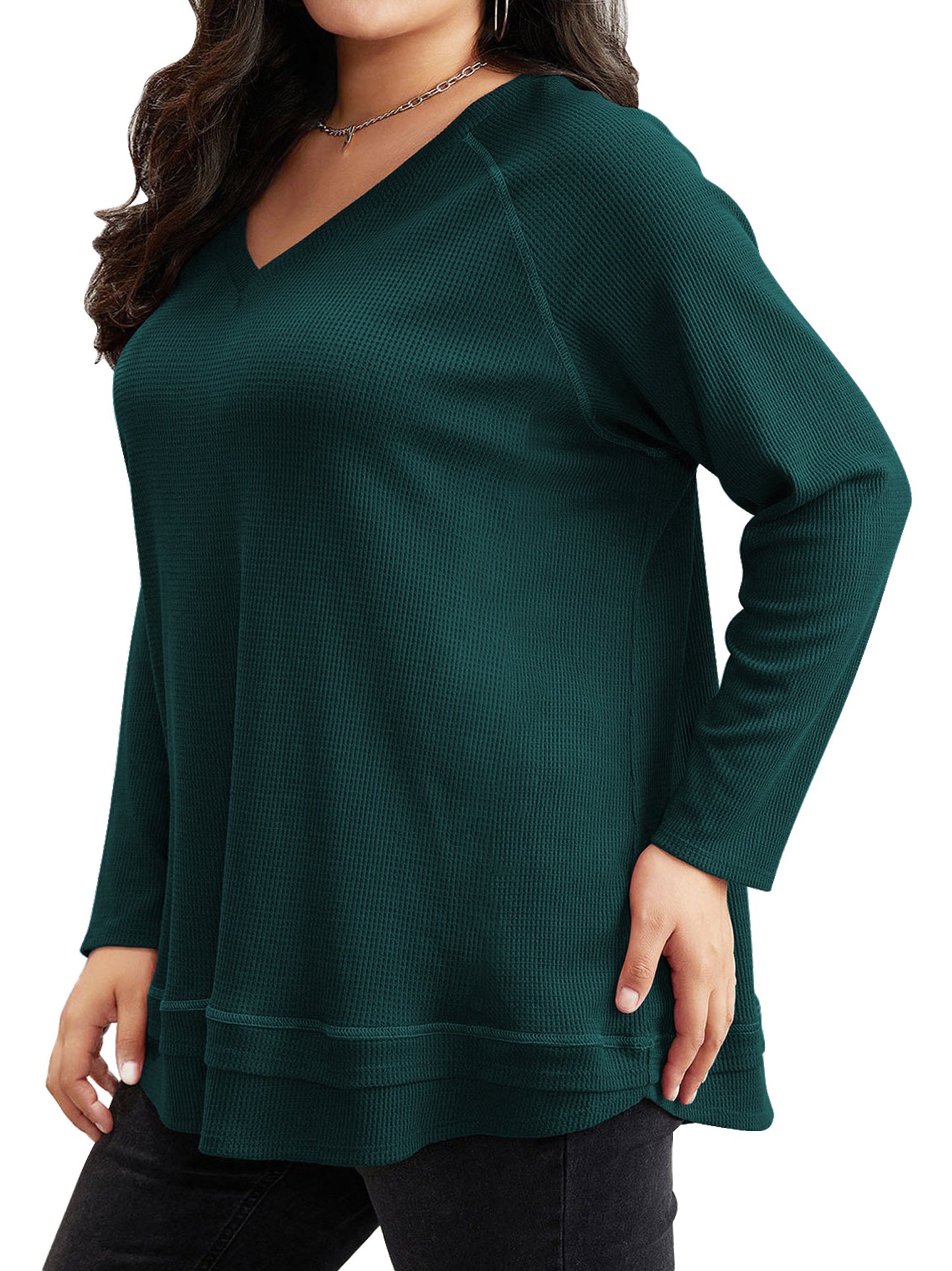 SWQZVT Blouses for Women Plus Size Long Sleeve Tunic Tops Fall Casual Waffle Sweatshirts Loose Oversize T Shirts for Winter Clothes