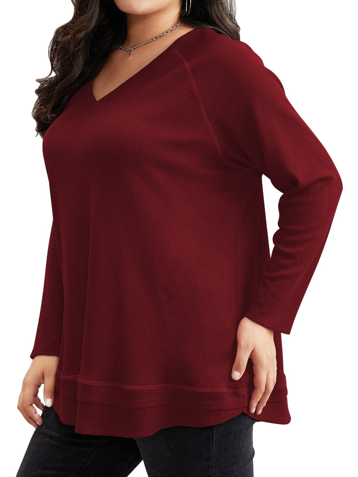 SWQZVT Blouses for Women Plus Size Long Sleeve Tunic Tops Fall Casual Waffle Sweatshirts Loose Oversize T Shirts for Winter Clothes