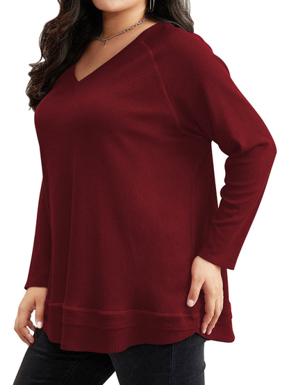 SWQZVT Blouses for Women Plus Size Long Sleeve Tunic Tops Fall Casual Waffle Sweatshirts Loose Oversize T Shirts for Winter Clothes