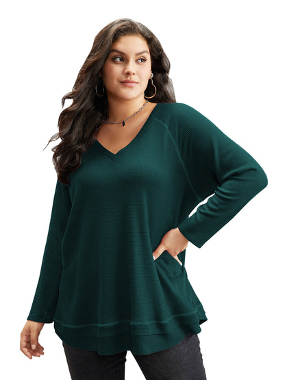 SWQZVT Blouses for Women Plus Size Long Sleeve Tunic Tops Fall Casual Waffle Sweatshirts Loose Oversize T Shirts for Winter Clothes