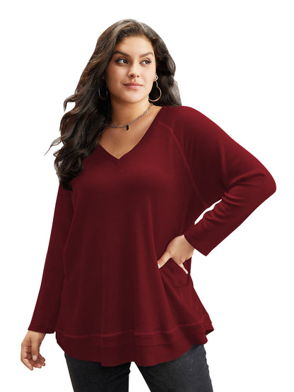 SWQZVT Blouses for Women Plus Size Long Sleeve Tunic Tops Fall Casual Waffle Sweatshirts Loose Oversize T Shirts for Winter Clothes