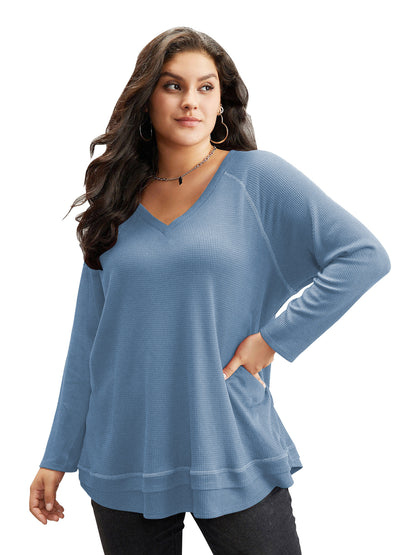 SWQZVT Blouses for Women Plus Size Long Sleeve Tunic Tops Fall Casual Waffle Sweatshirts Loose Oversize T Shirts for Winter Clothes