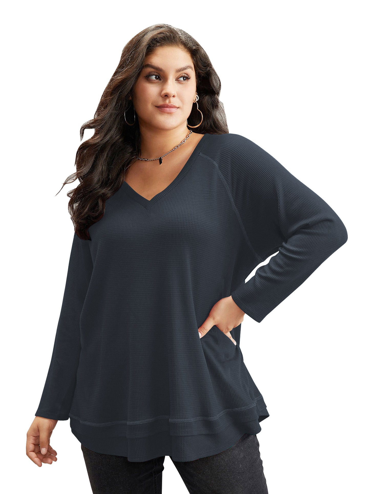 SWQZVT Blouses for Women Plus Size Long Sleeve Tunic Tops Fall Casual Waffle Sweatshirts Loose Oversize T Shirts for Winter Clothes