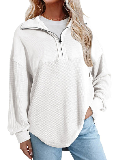 SWQZVT Womens Sweatshirts Waffle Knit Half Zip Pullover for Women Casual Long Sleeve Lightweight Loose Fit Fall Tops