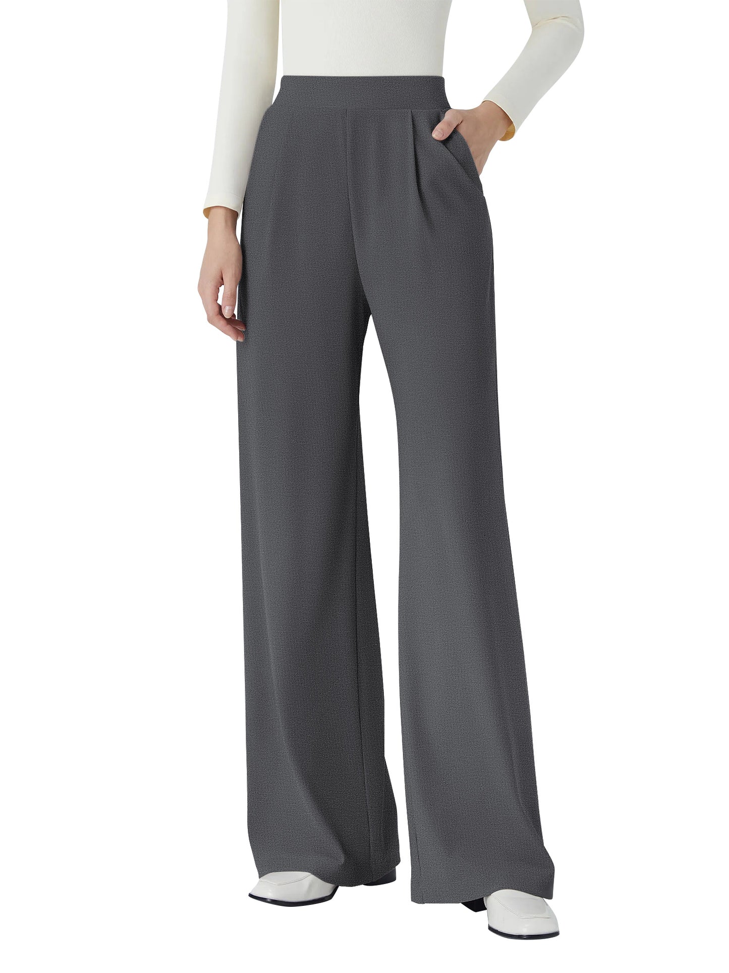 SWQZVT Womens Pants Wide Leg Pants for Women Elastic High Waisted Casual Pants with Pockets Soft Comfy Palazzo Slacks