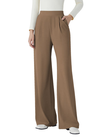 SWQZVT Womens Pants Wide Leg Pants for Women Elastic High Waisted Casual Pants with Pockets Soft Comfy Palazzo Slacks