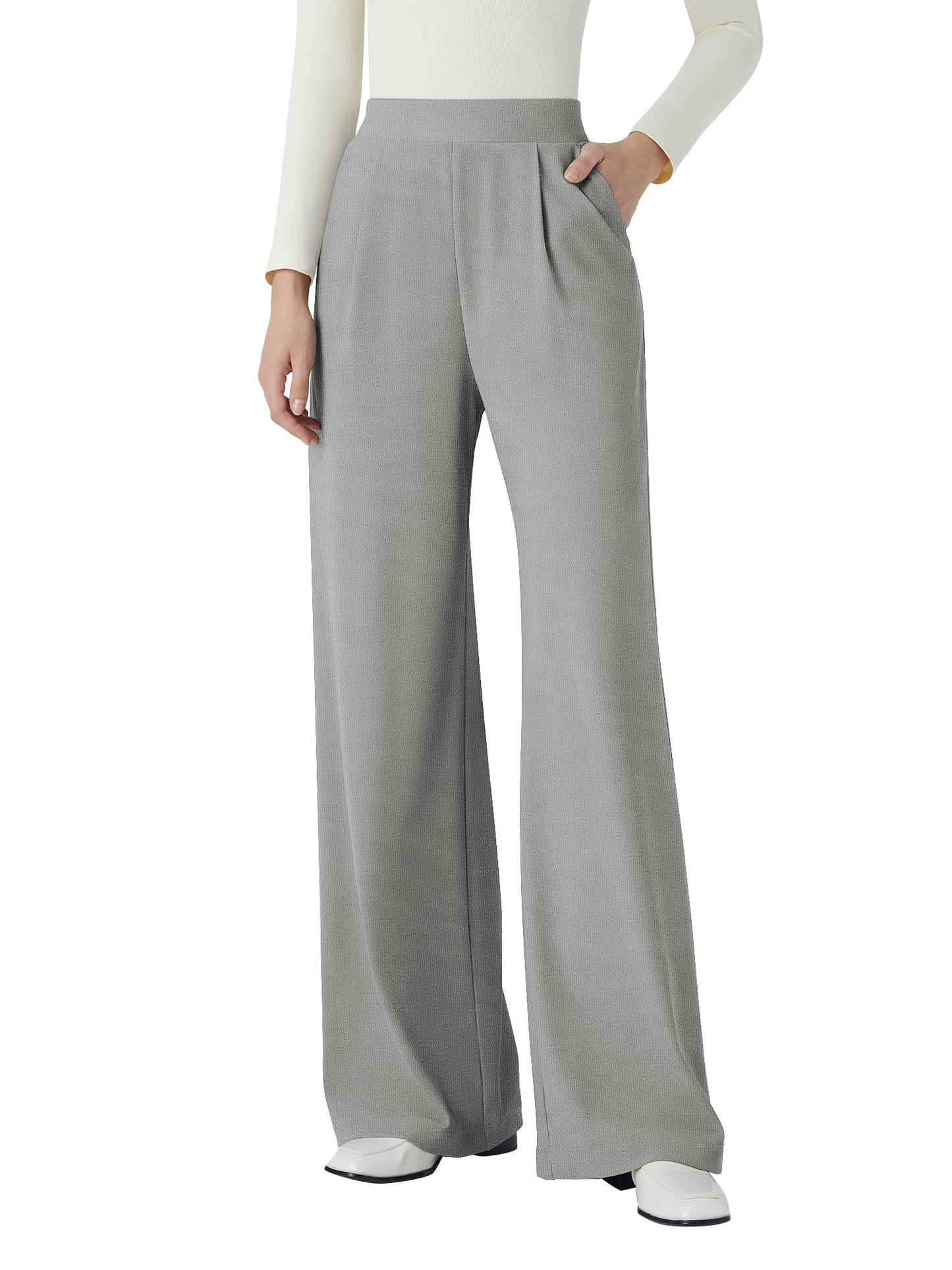SWQZVT Womens Pants Wide Leg Pants for Women Elastic High Waisted Casual Pants with Pockets Soft Comfy Palazzo Slacks