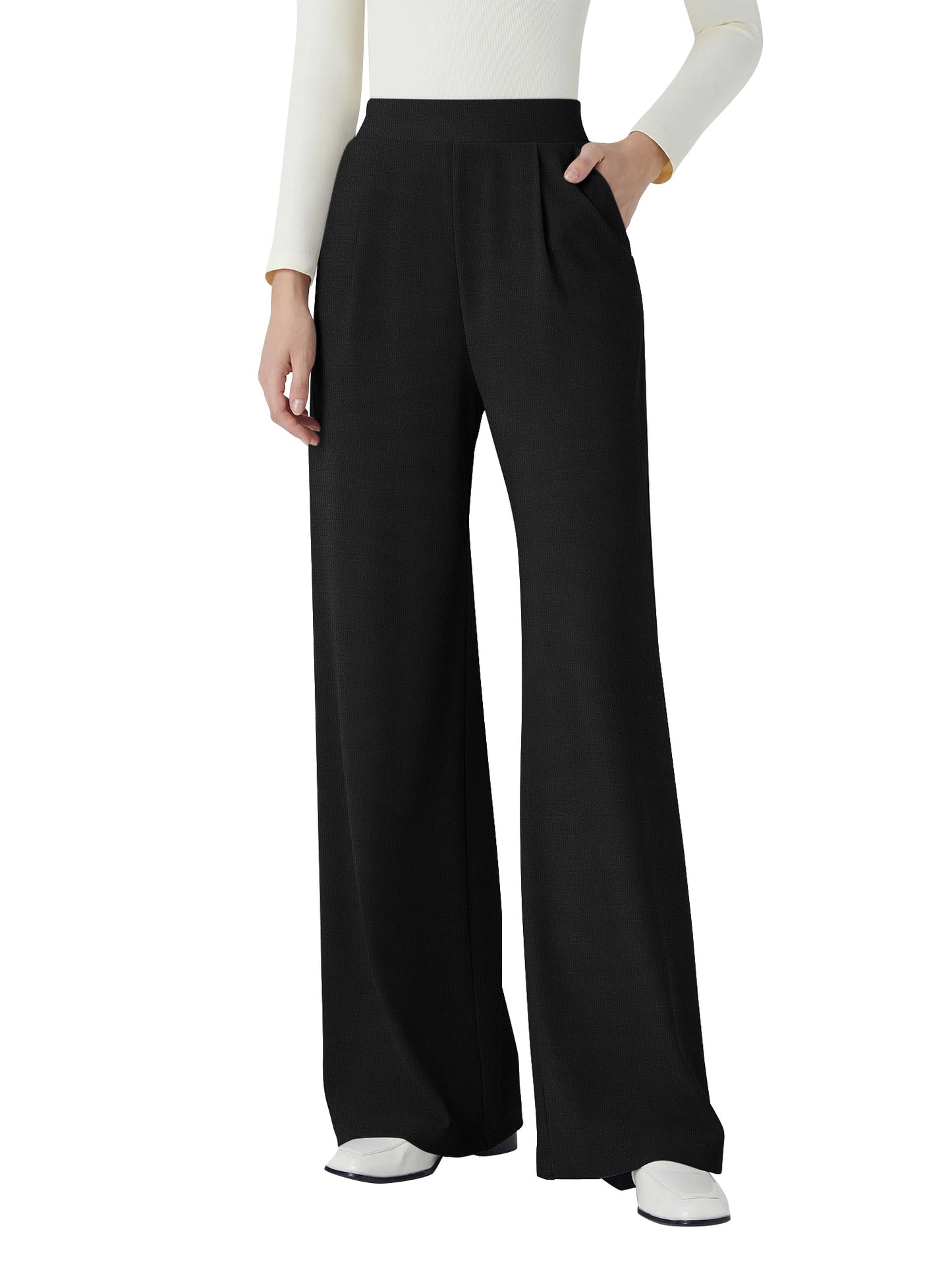SWQZVT Womens Pants Wide Leg Pants for Women Elastic High Waisted Casual Pants with Pockets Soft Comfy Palazzo Slacks