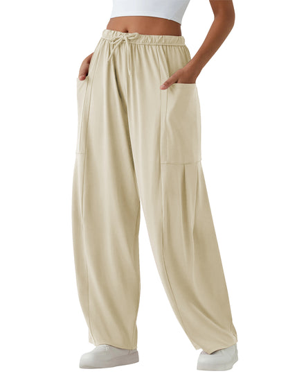 TEMOFON Fall Pants for Women Harem Pants Fall Sweat Pants with Pockets Elastic Waistband Comfy Pants Lounge Winter Women Pants Light Blue