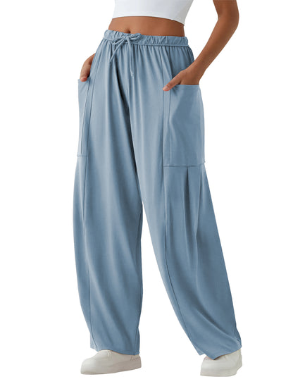 TEMOFON Fall Pants for Women Harem Pants Fall Sweat Pants with Pockets Elastic Waistband Comfy Pants Lounge Winter Women Pants Light Blue