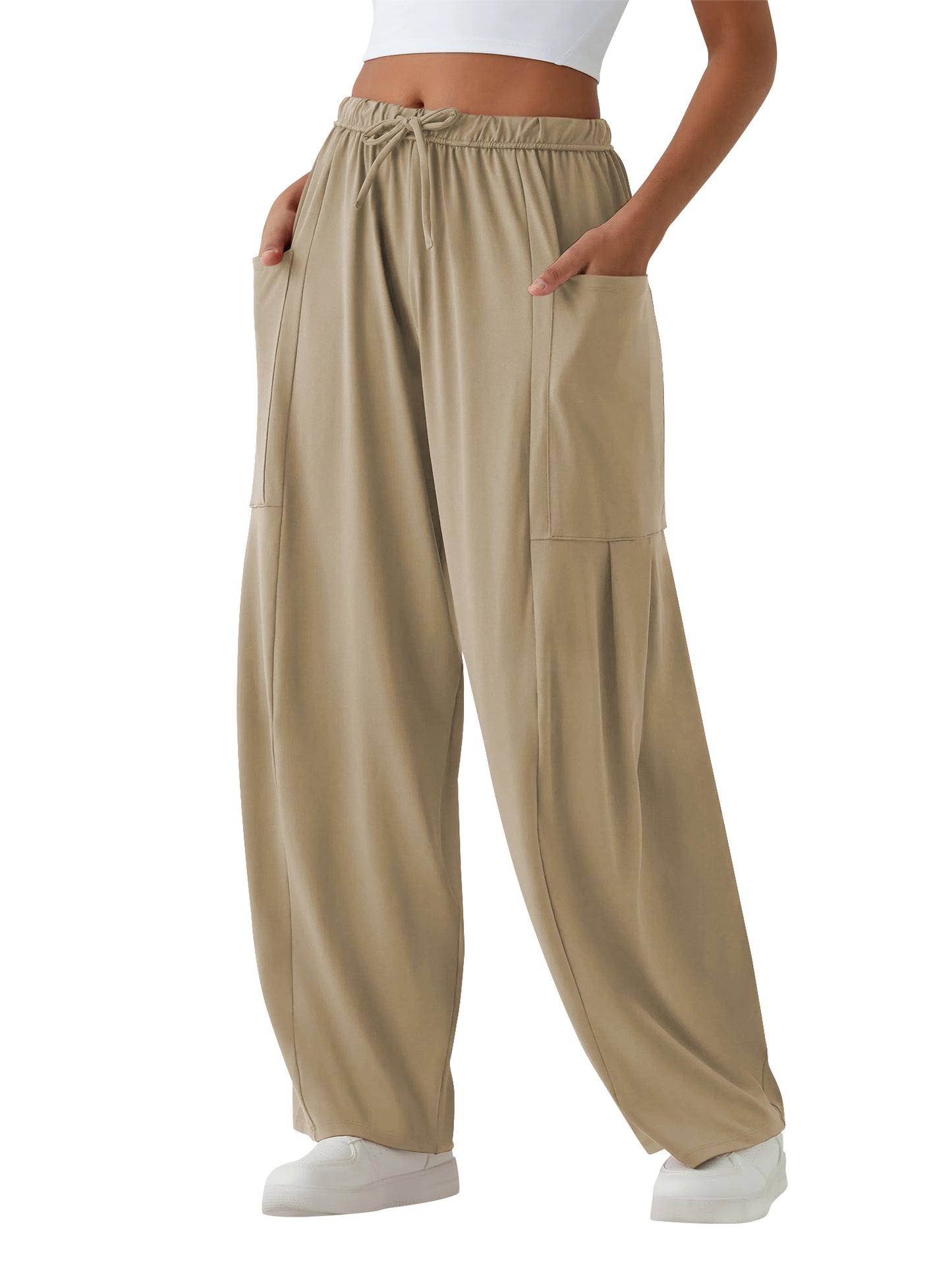 TEMOFON Fall Pants for Women Harem Pants Fall Sweat Pants with Pockets Elastic Waistband Comfy Pants Lounge Winter Women Pants Light Blue