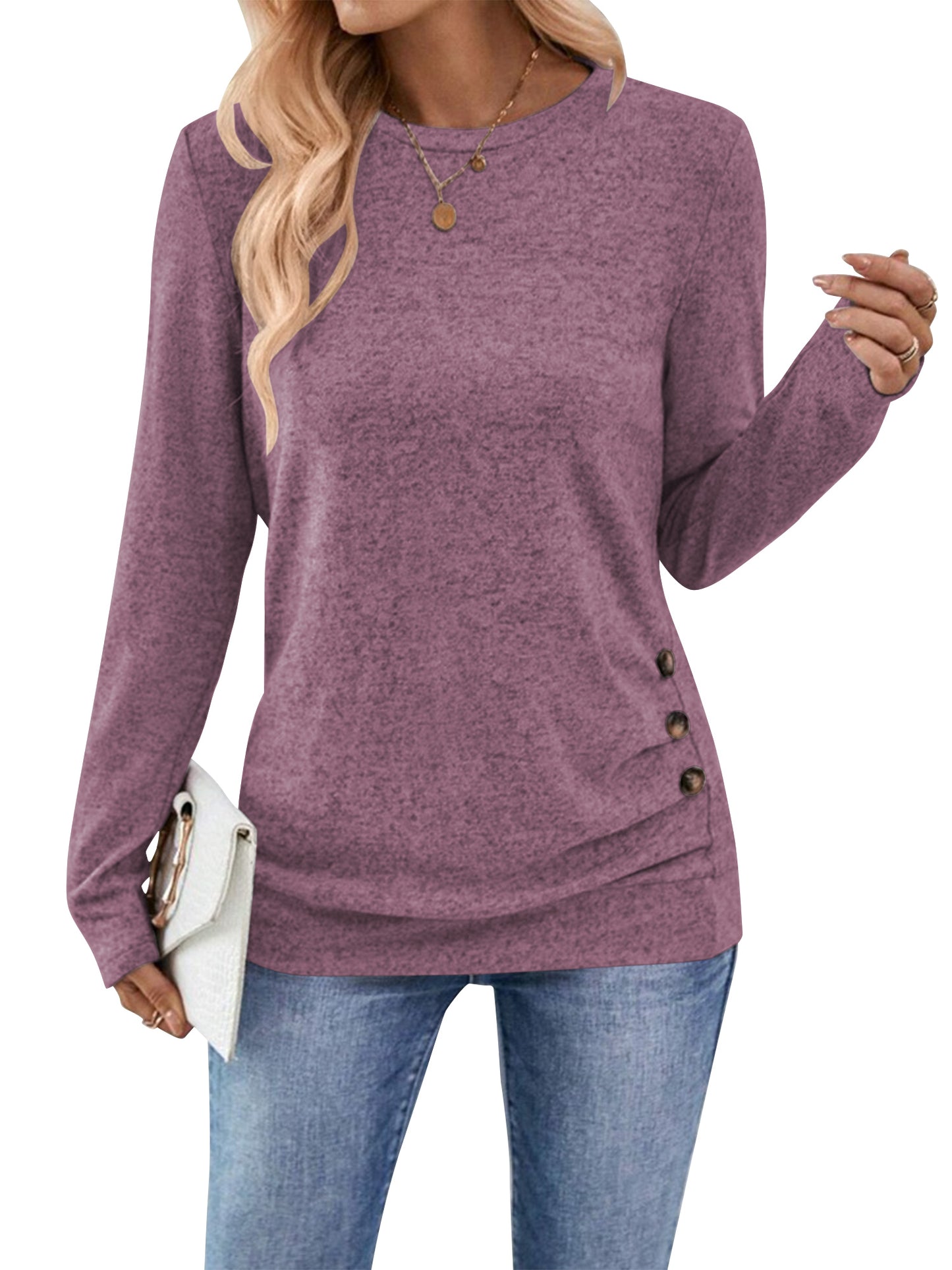 SWQZVT Long Sleeve Shirts for Women Fall Womens Tops Crew Neck Shirts for Women Lightweight Pullover Basic Tunic Winter Clothes