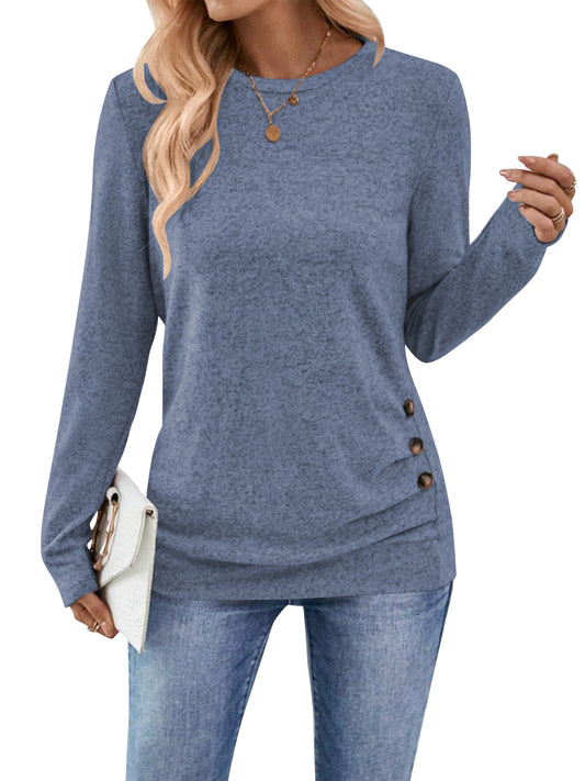 SWQZVT Long Sleeve Shirts for Women Fall Womens Tops Crew Neck Shirts for Women Lightweight Pullover Basic Tunic Winter Clothes