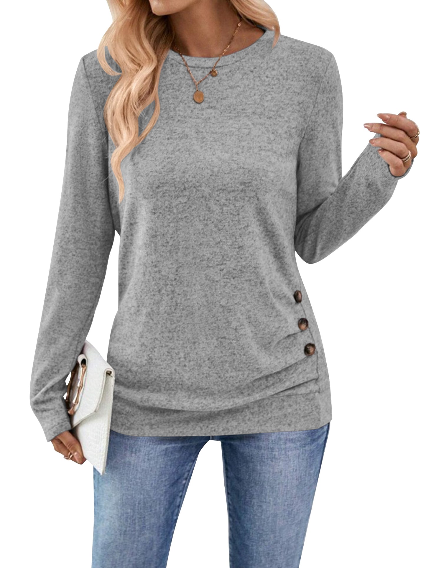 SWQZVT Long Sleeve Shirts for Women Fall Womens Tops Crew Neck Shirts for Women Lightweight Pullover Basic Tunic Winter Clothes