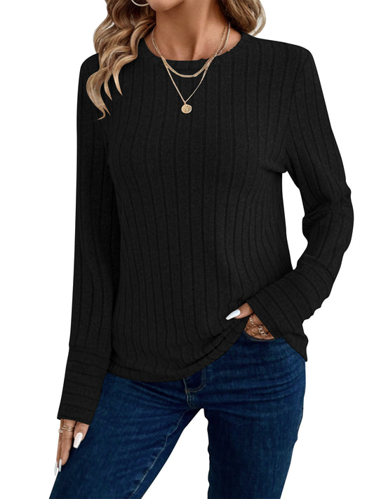 SHIBEVER Long Sleeve Shirts for Women Fall Womens Tops Crew Neck Womens Long Sleeve Tops Lightweight Pullover Basic Winter Clothes Black