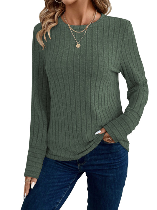 SHIBEVER Long Sleeve Shirts for Women Fall Tops for Womens Tops Lightweight Trendy Crew Neck Womens Shirts Winter Clothes Green Tee Shirts