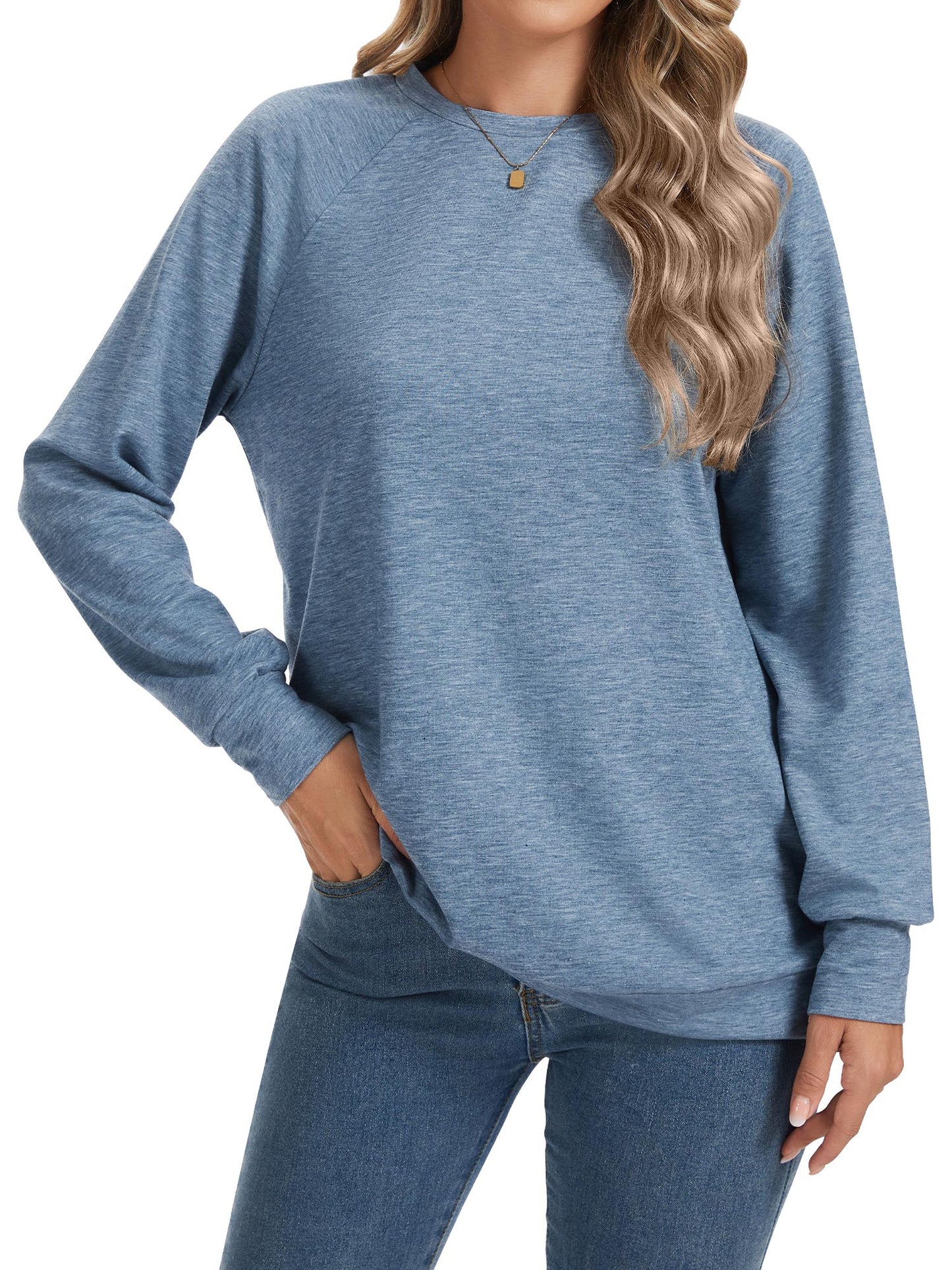 TEMOFON Women's Crewneck Sweatshirts Lightweight Long Sleeve Tunic Tops Cute Pullover Shirts
