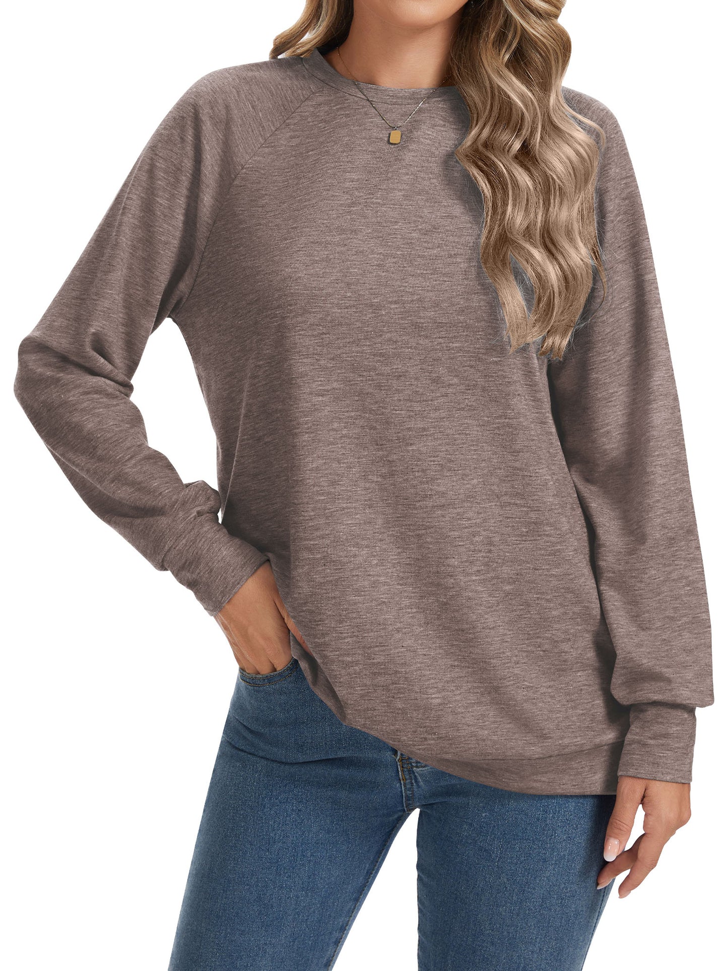TEMOFON Women's Crewneck Sweatshirts Lightweight Long Sleeve Tunic Tops Cute Pullover Shirts