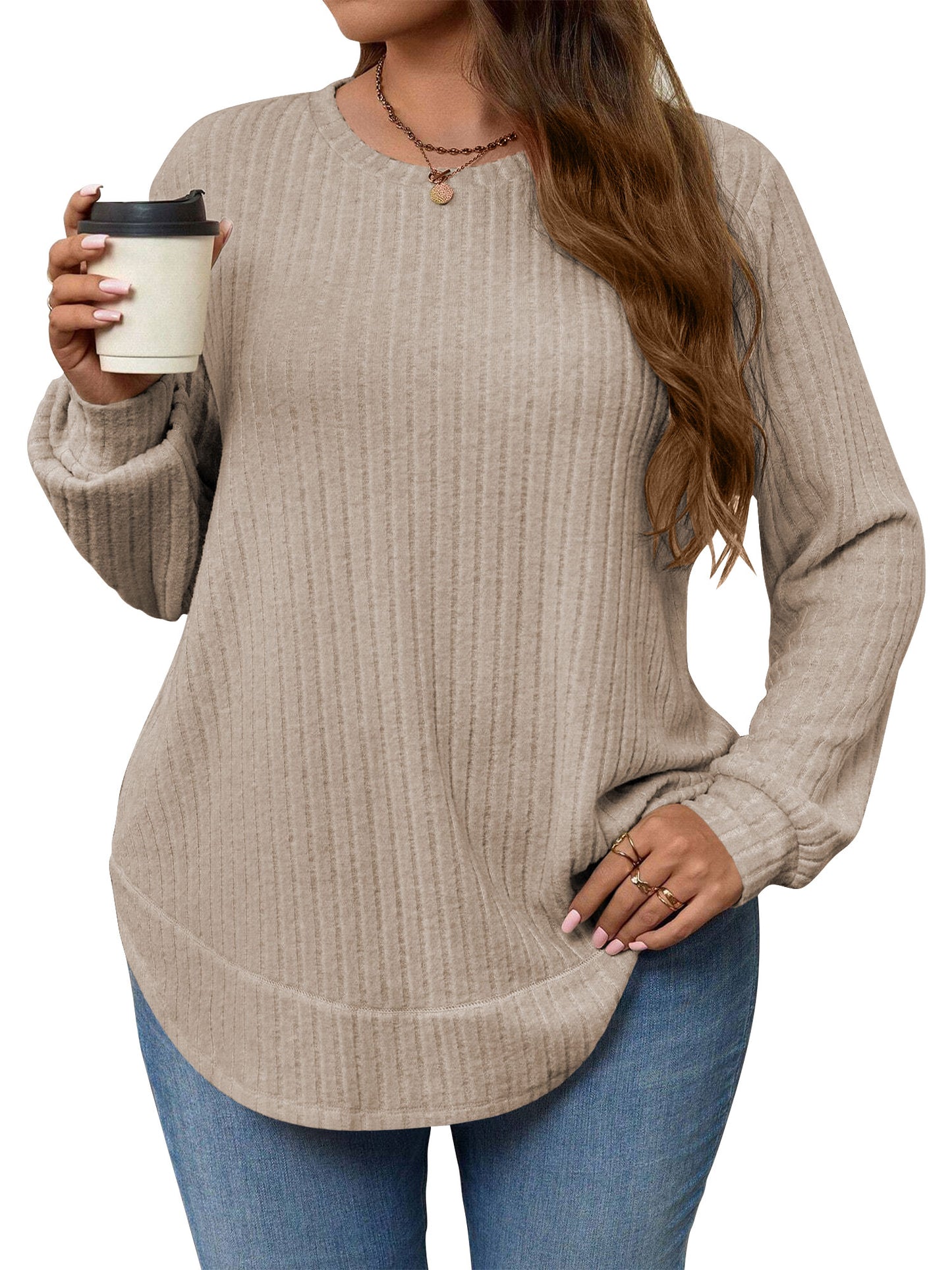 LANREMON Women's Plus Size Crewneck Long Sleeve Tops Casual Lightweight Fall Pullover Tunic Sweaters Shirts