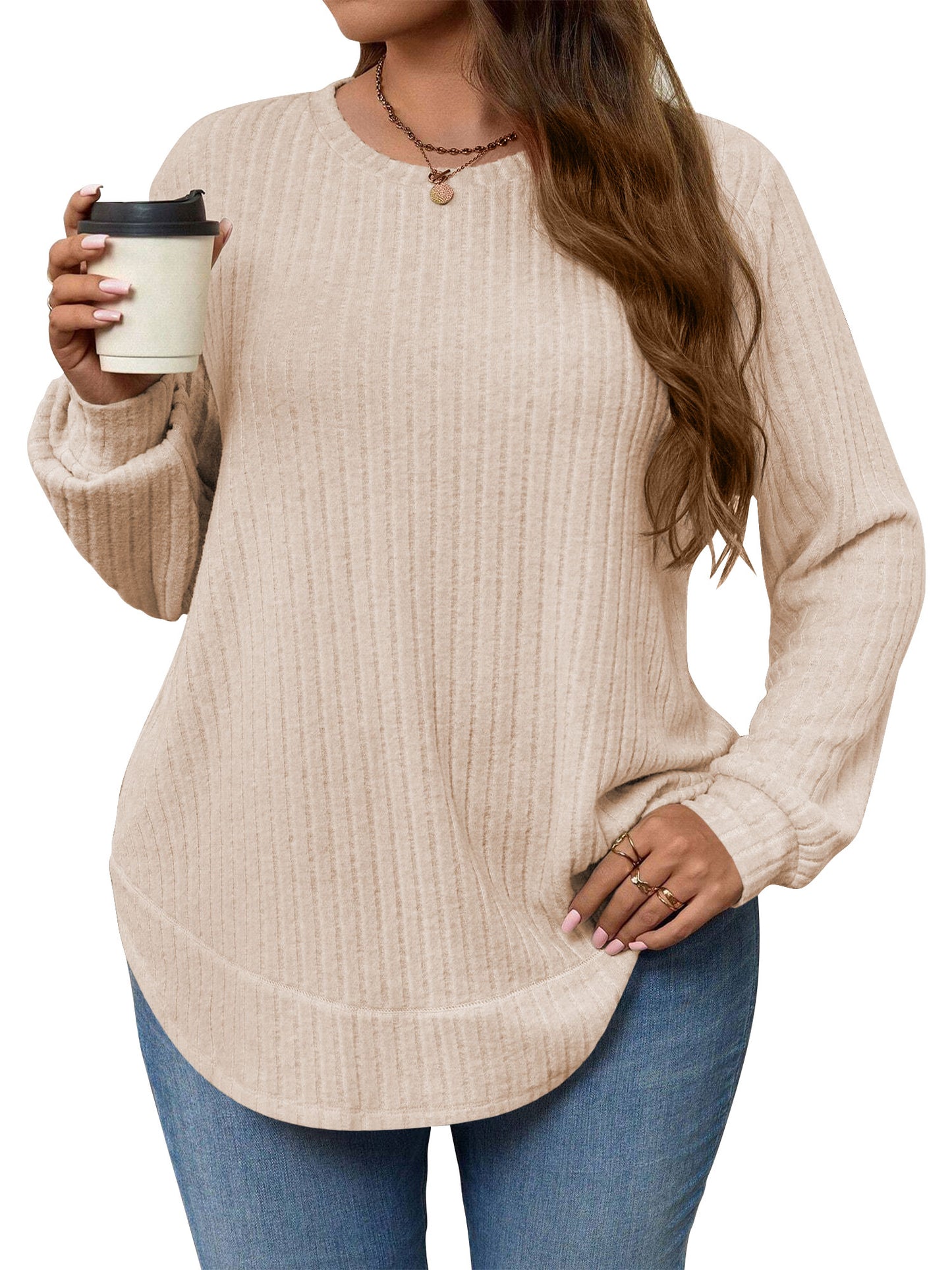 LANREMON Women's Plus Size Crewneck Long Sleeve Tops Casual Lightweight Fall Pullover Tunic Sweaters Shirts