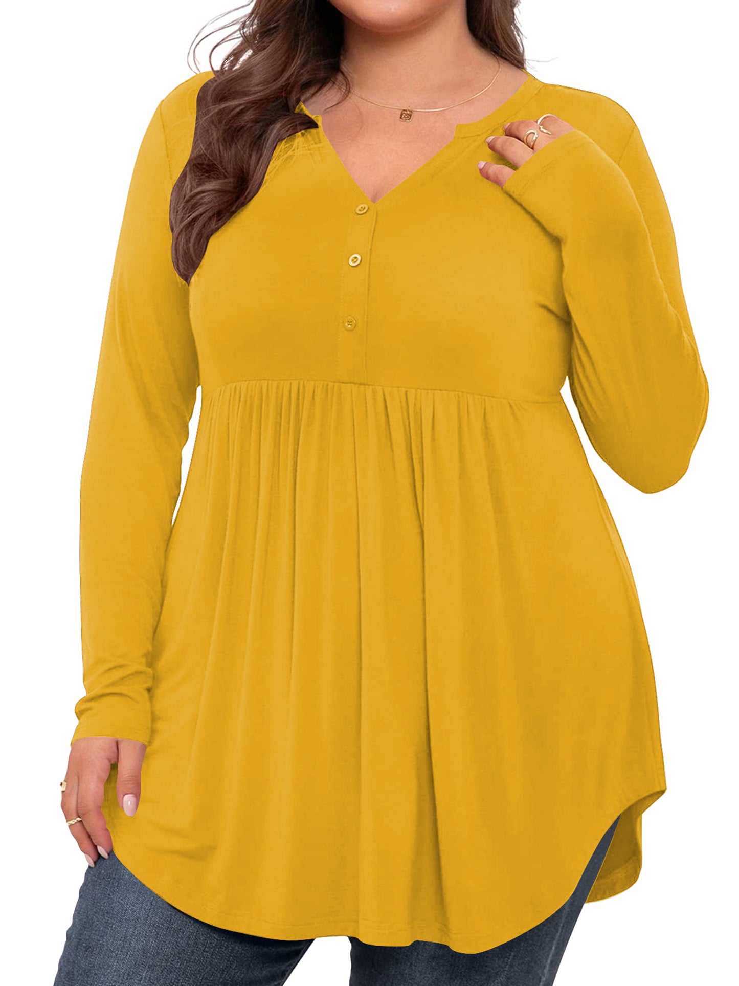 LANREMON Women's Plus Size Henley Shirts V Neck Button Tunic Tops Casual Long Sleeve Swing Flowy Blouse