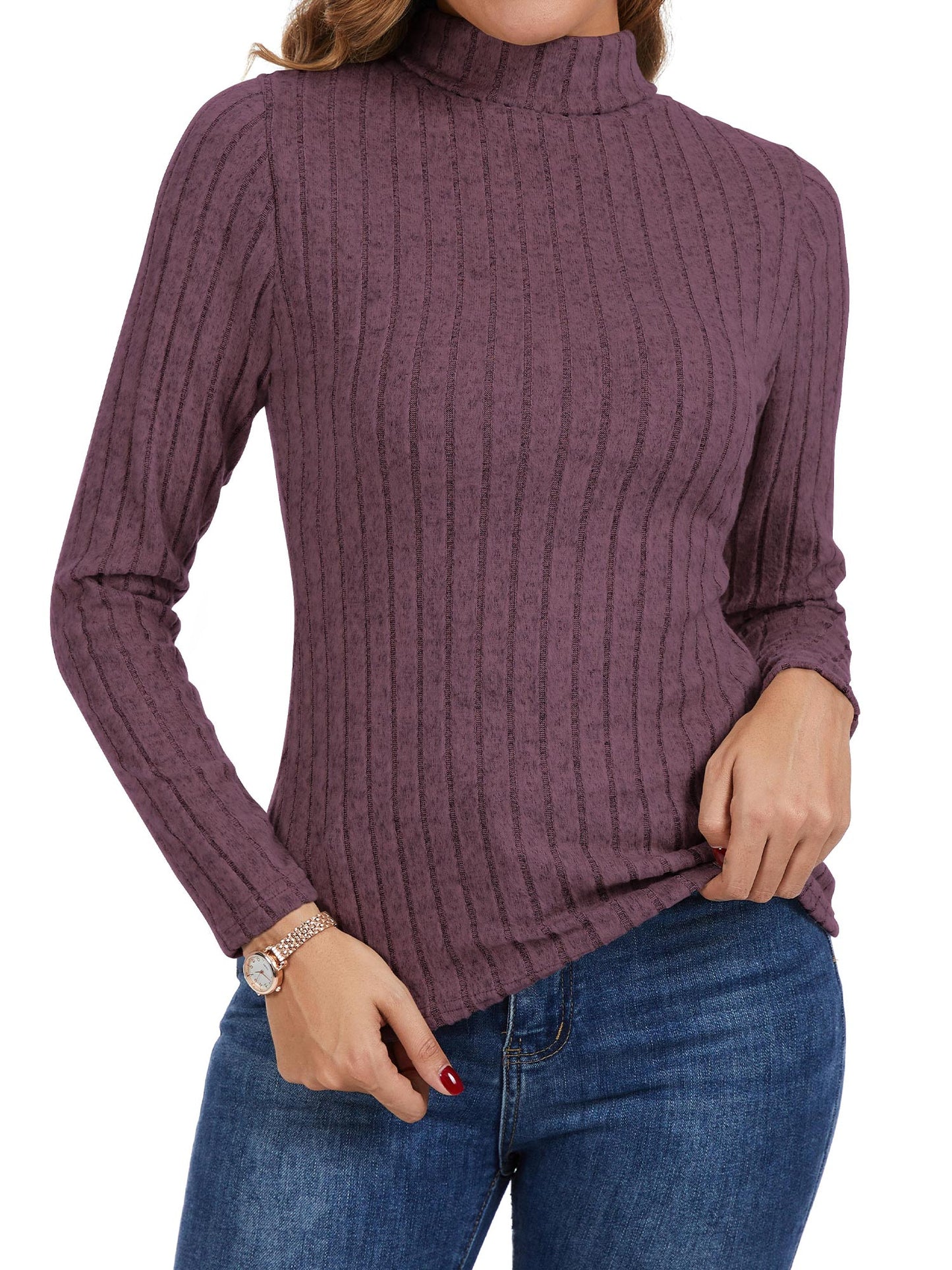 SWQZVT Womens Turtleneck Sweaters Shirts Long Sleeve Slim Fit Fall Fashion Base Layer Pullover Fleece Ribbed Thermal Underwear Tops