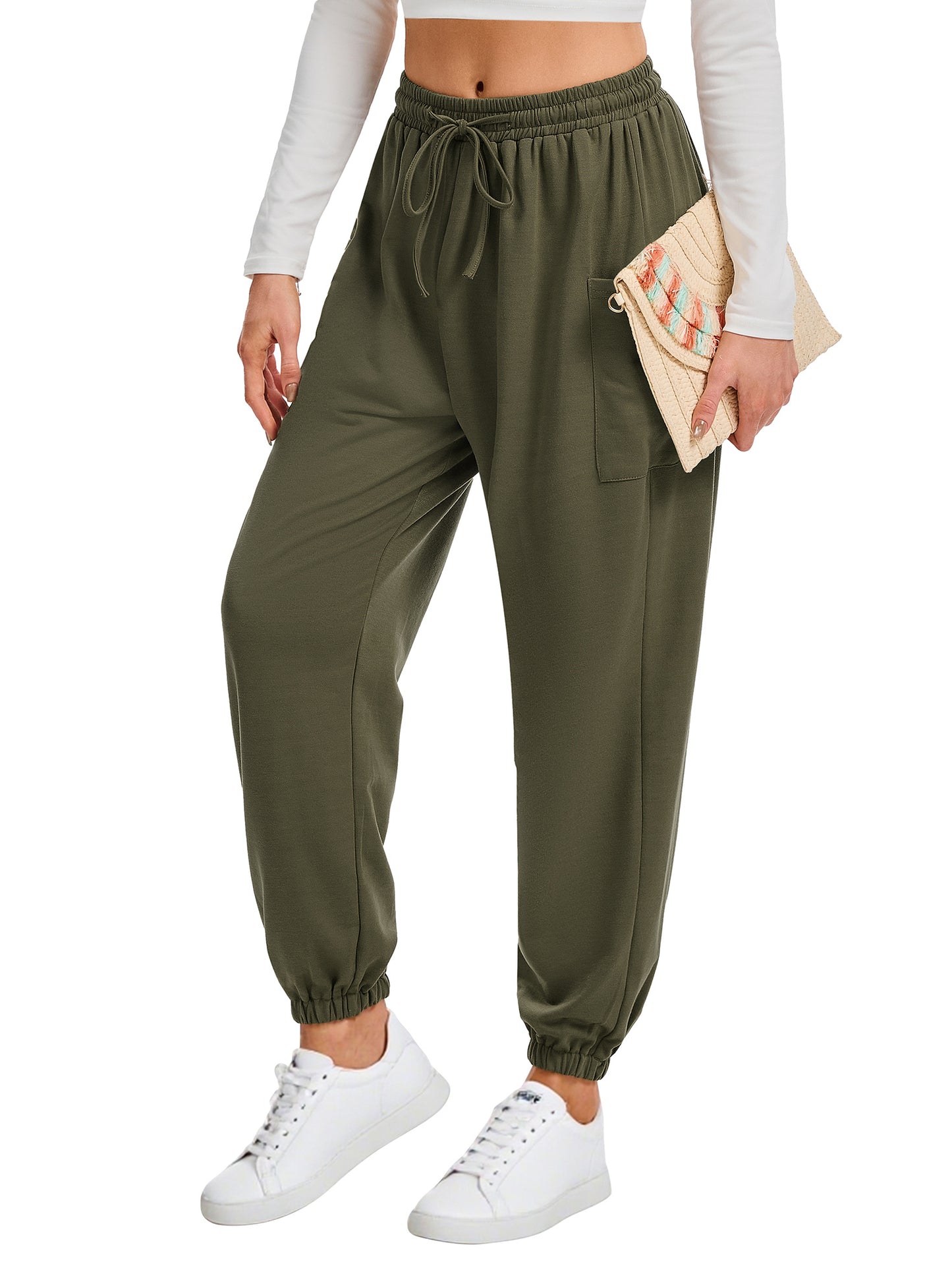 SWQZVT Womens Business Casual Cargo Pants with Pockets 2025 Fall Drawstring Tie Elastic Waist Boho Pants