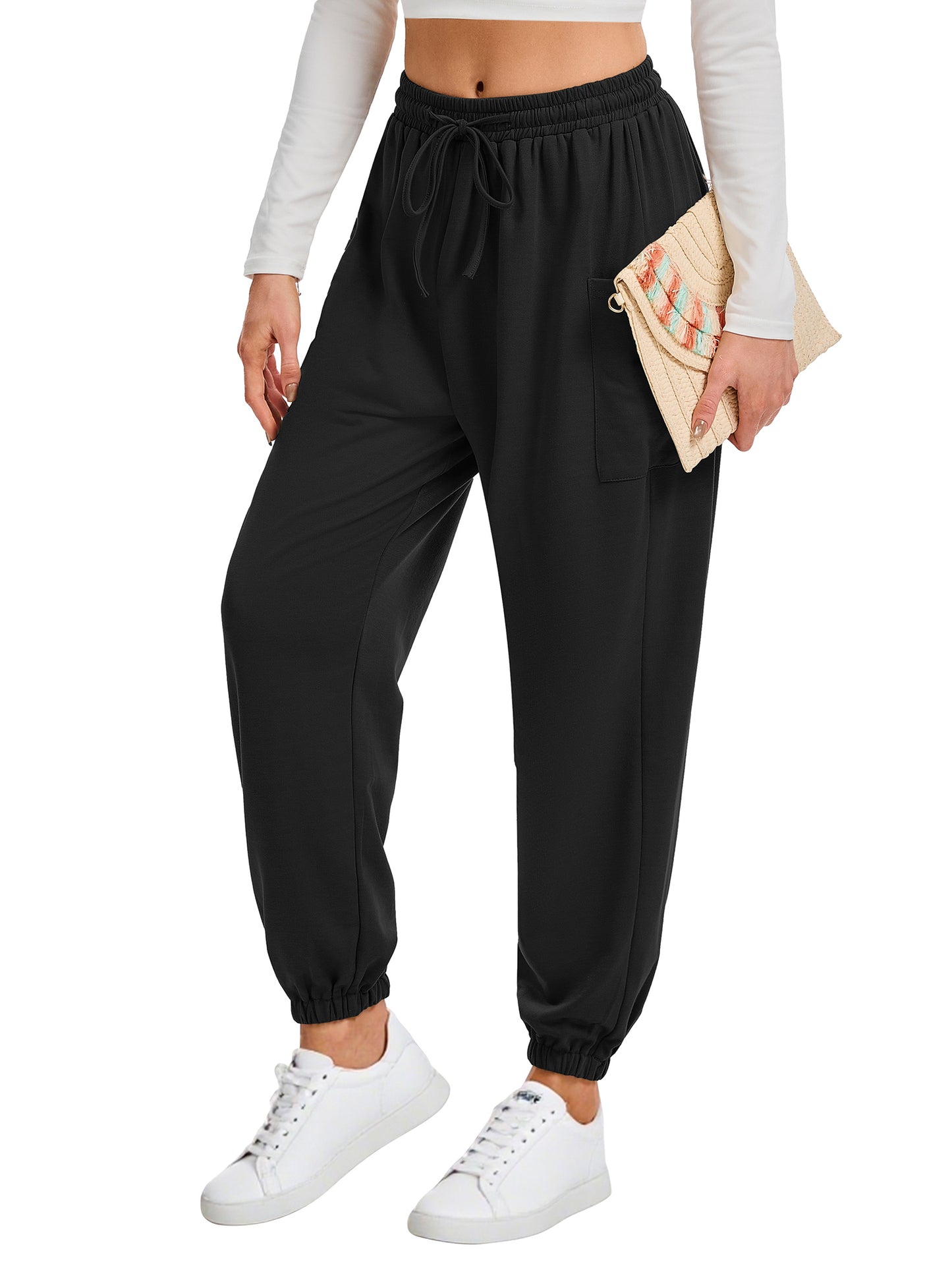 SWQZVT Womens Business Casual Cargo Pants with Pockets 2025 Fall Drawstring Tie Elastic Waist Boho Pants