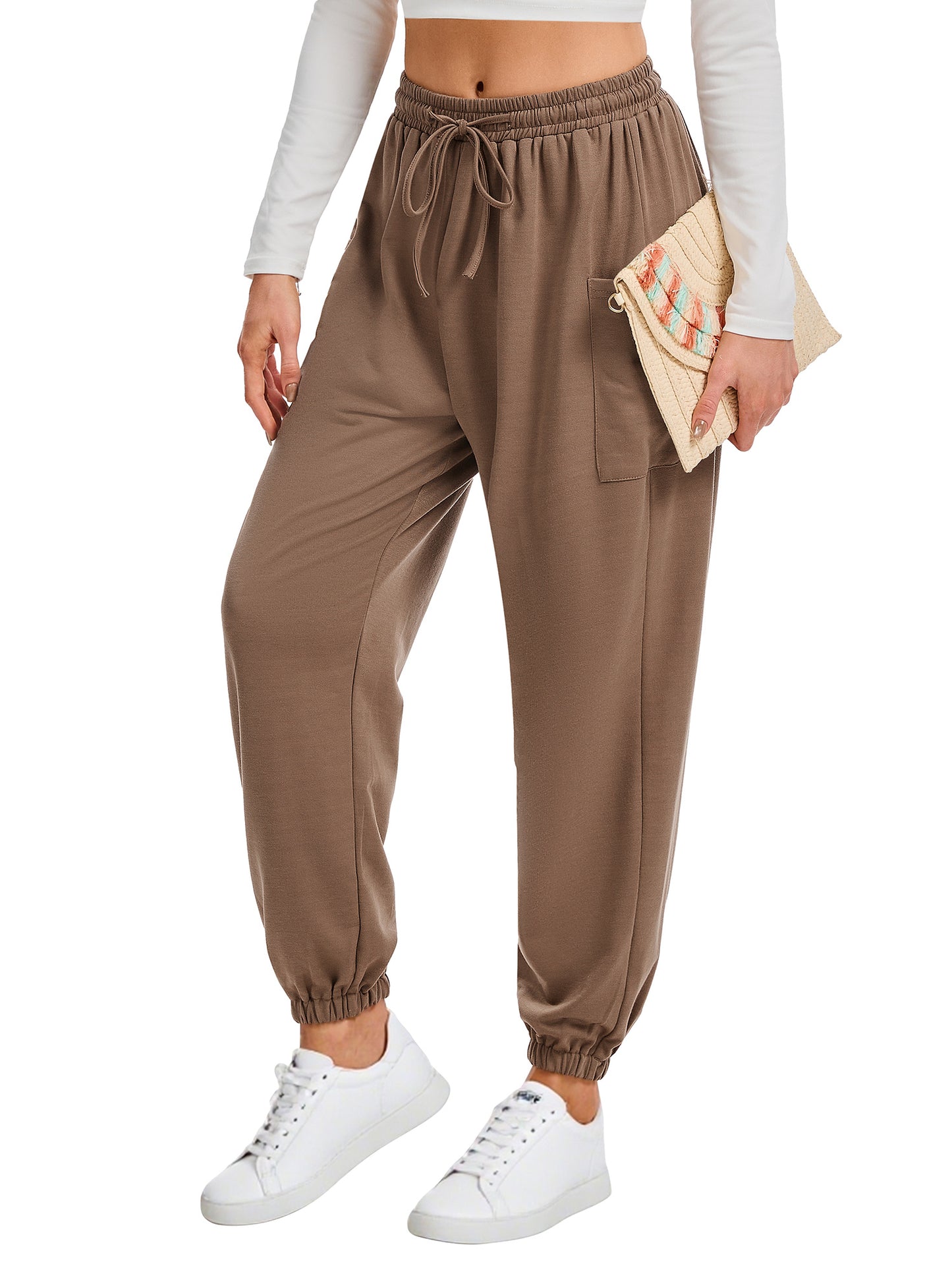 SWQZVT Womens Business Casual Cargo Pants with Pockets 2025 Fall Drawstring Tie Elastic Waist Boho Pants