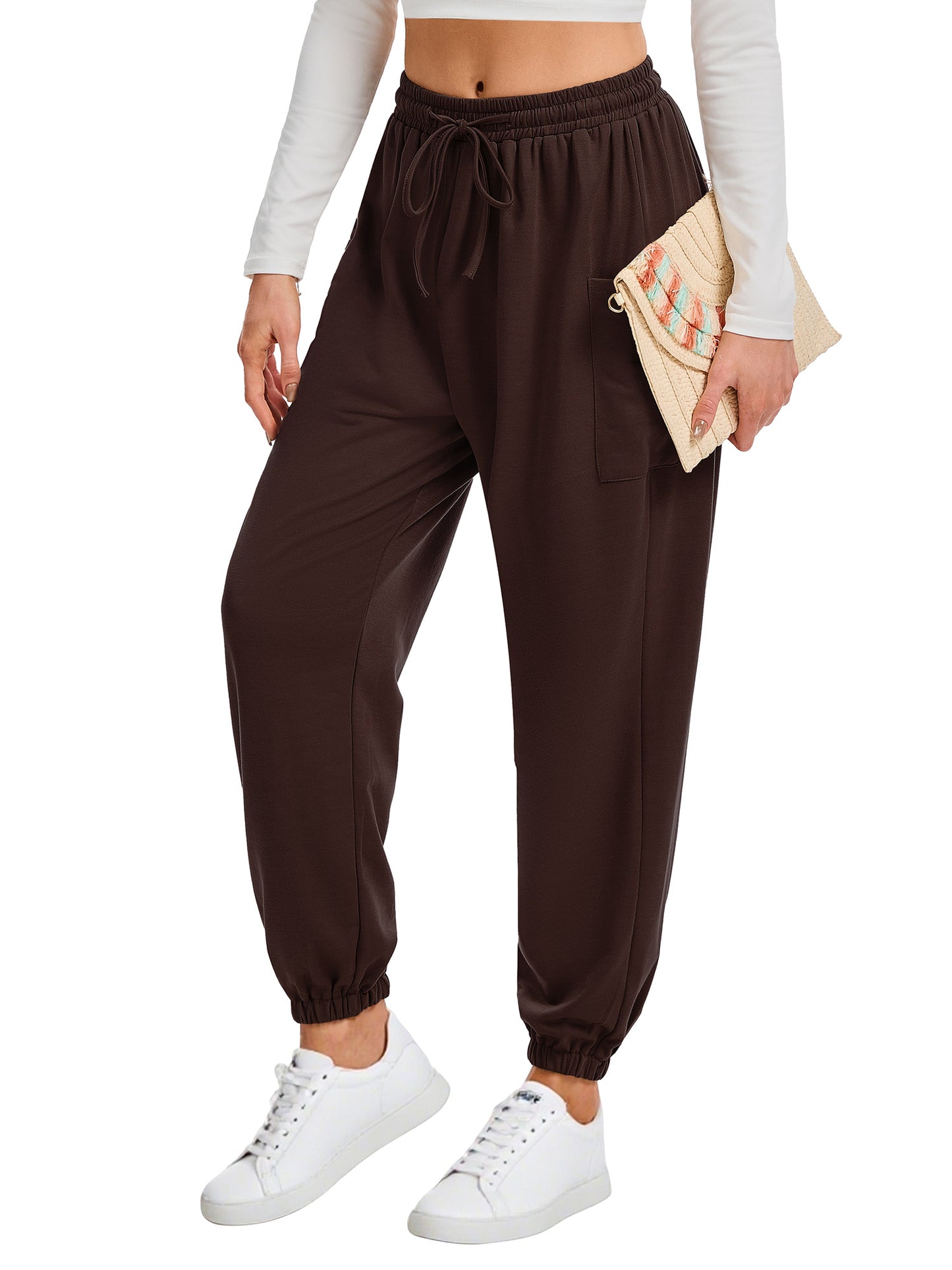 SWQZVT Womens Business Casual Cargo Pants with Pockets 2025 Fall Drawstring Tie Elastic Waist Boho Pants