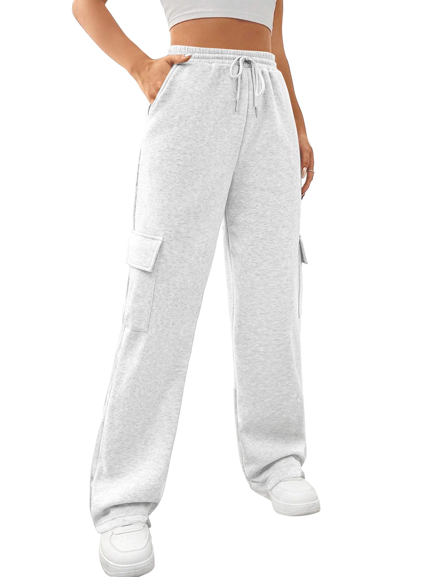 SWQZVT Womens Cargo Sweatpants Baggy Fleece High Waisted Joggers Sweat Pants Athletic Pants with Pockets